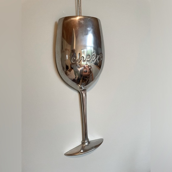 Vintage Pier 1 Imports 20” Stainless Steel Etched ‘Cheers’ Wine Glass Wall Decor - Picture 6 of 13